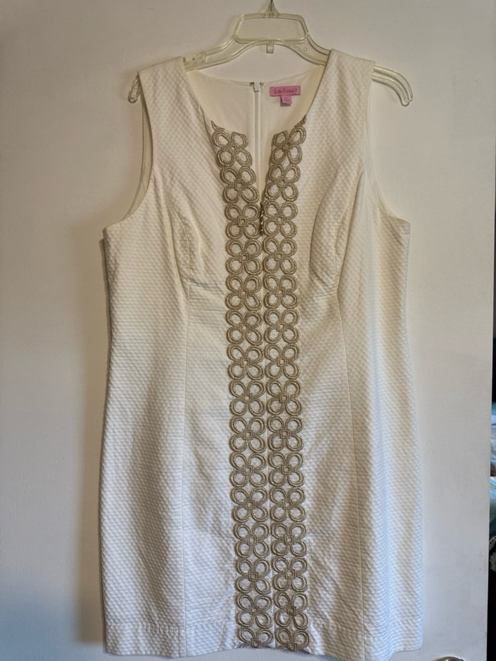 Lilly Pulitzer White Sleeveless Dress with Gold Center Embellishment